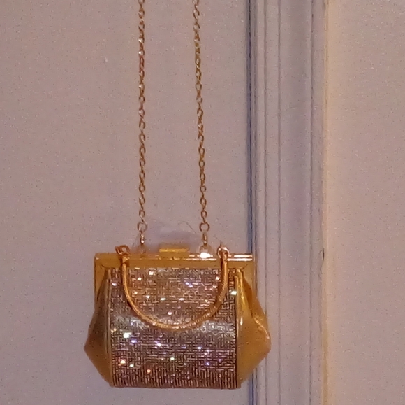 Small Gold & Rhinestone "After 5" Evening Handbag - Picture 4 of 8